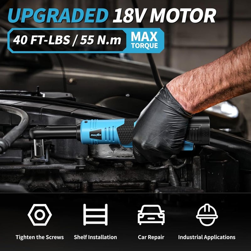 FULLYEA Electric Ratchet Wrench Set,18V Cordless Ratchet Tool Kit,550 RPM, 3/8" Variable Speed Power Ratchet Wrench with LED Light, 2 * 2.0Ah Li-ion Batteries and Fast Charger, Blue - Image 3